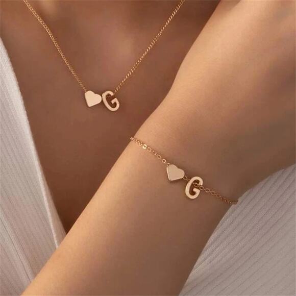 NWT personalized letter initial gold necklace and bracelet set LETTER G - Picture 1 of 3